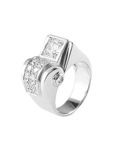 Bague 53 Bague Art déco en or blanc 18 carats et diamants 58 Facettes ES703/6