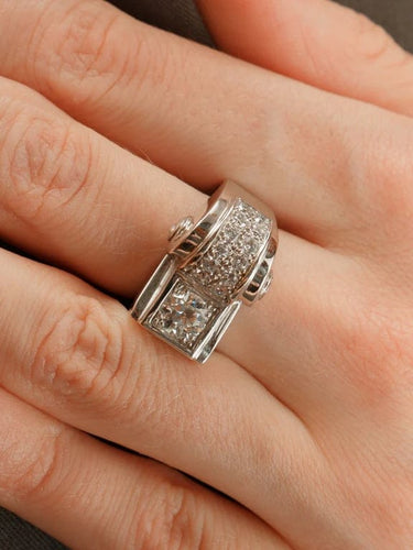 Bague 53 Bague Art déco en or blanc 18 carats et diamants 58 Facettes ES703/6