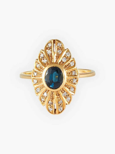 Bague 52 Bague marquise en or jaune 18 carats, saphir et diamants 58 Facettes HS20428