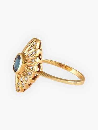Bague 52 Bague marquise en or jaune 18 carats, saphir et diamants 58 Facettes HS20428
