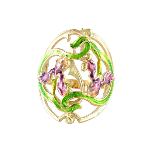 Bague 55 Bague style Art nouveau Iris en or jaune 18K et laque 58 Facettes