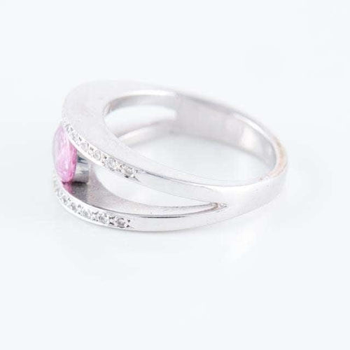 Bague 56.5 Bague solitaire double corps en or blanc 18 ct saphir rose et diamants 58 Facettes HS2436