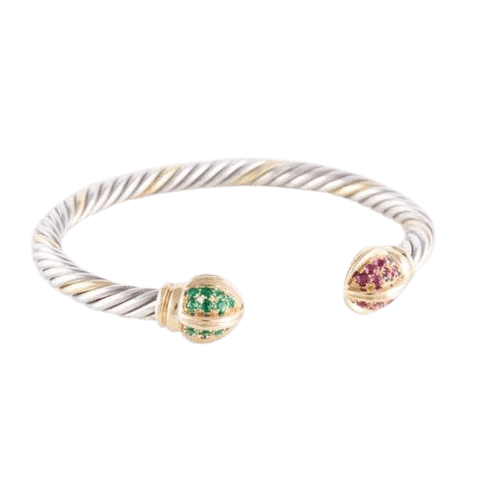 Bracelet Bracelet jonc ouvert en or jaune 18 ct, rubis et émeraudes 58 Facettes HS20836