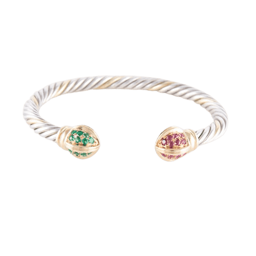 Bracelet Bracelet jonc ouvert en or jaune 18 ct, rubis et émeraudes 58 Facettes HS20836