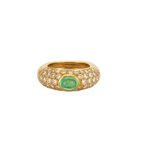 Bague 53 Bague jonc en or jaune avec émeraude cabochon et diamants 58 Facettes HS21156