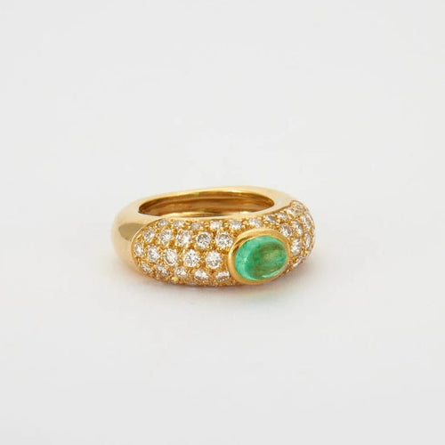 Bague 53 Bague jonc en or jaune avec émeraude cabochon et diamants 58 Facettes HS21156