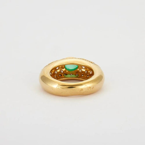 Bague 53 Bague jonc en or jaune avec émeraude cabochon et diamants 58 Facettes HS21156
