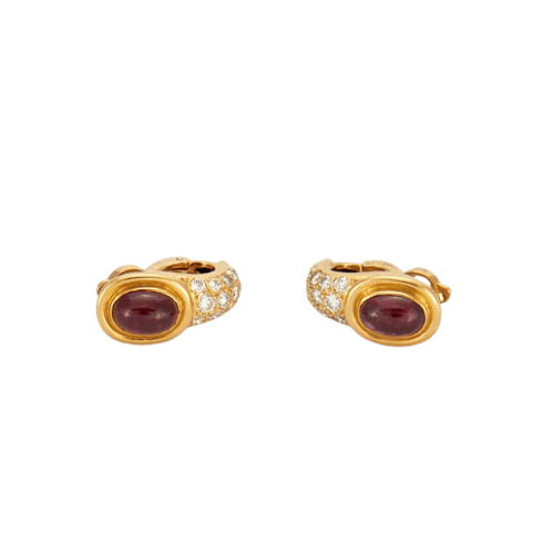 Boucles d'oreilles Boucles d’oreilles en or jaune 18K, diamants et rubis cabochon 58 Facettes HS21215