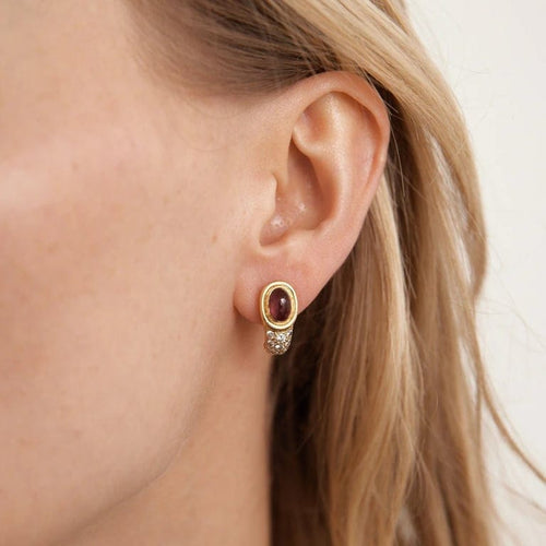 Boucles d'oreilles Boucles d’oreilles en or jaune 18K, diamants et rubis cabochon 58 Facettes HS21215
