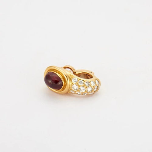 Boucles d'oreilles Boucles d’oreilles en or jaune 18K, diamants et rubis cabochon 58 Facettes HS21215
