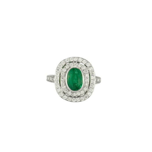 Bague 51.5 Bague en or blanc 18K à émeraude et diamants 58 Facettes ES613EM/4