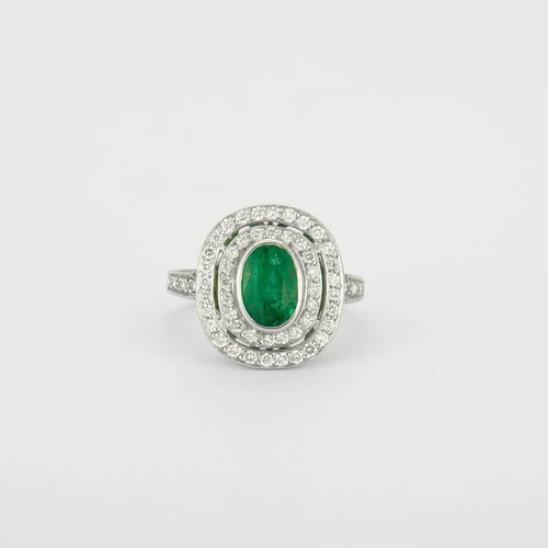 Bague 51.5 Bague en or blanc 18K à émeraude et diamants 58 Facettes ES613EM/4