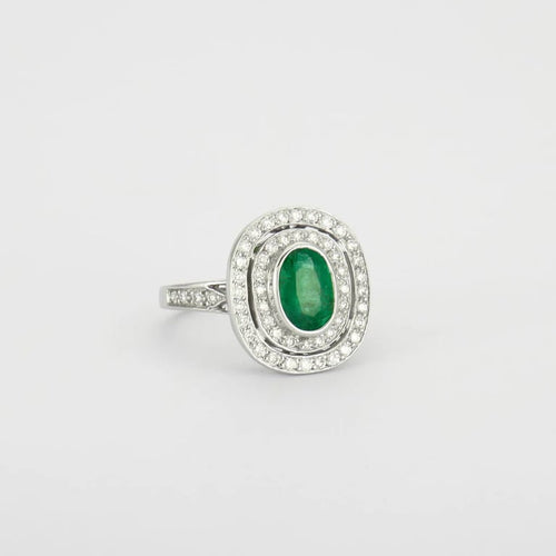 Bague 51.5 Bague en or blanc 18K à émeraude et diamants 58 Facettes ES613EM/4