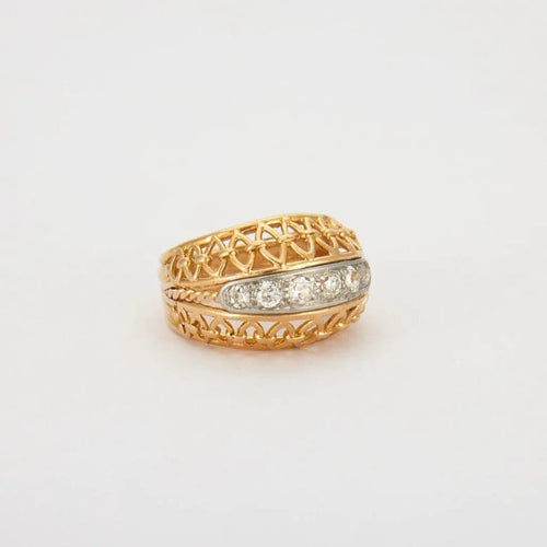 Bague 54 Bague années 1950 en or jaune et gris 18K sertie de diamants 58 Facettes HS5513