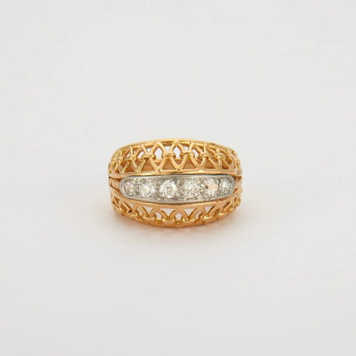 Bague 54 Bague années 1950 en or jaune et gris 18K sertie de diamants 58 Facettes HS5513