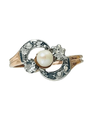 Bague 52 Bague perle et diamants en or jaune 18 carats 58 Facettes