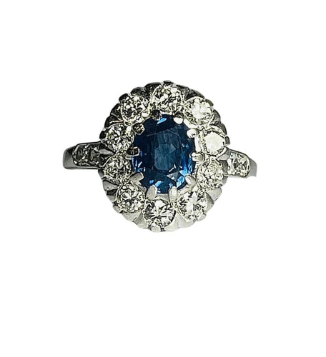 Bague 57 Bague Pompadour saphir et diamants en or blanc 18 carats 58 Facettes