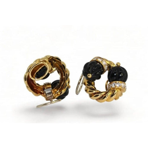 Boucles d'oreilles Chaumet - Boucles d’oreilles clips en or jaune 18 carats, onyx et diamants 58 Facettes