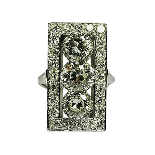 Bague 55 Bague diamants années 1950 en or blanc 18 carats 58 Facettes F7Lp26