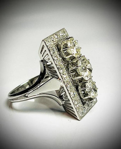 Bague 55 Bague diamants années 1950 en or blanc 18 carats 58 Facettes F7Lp26