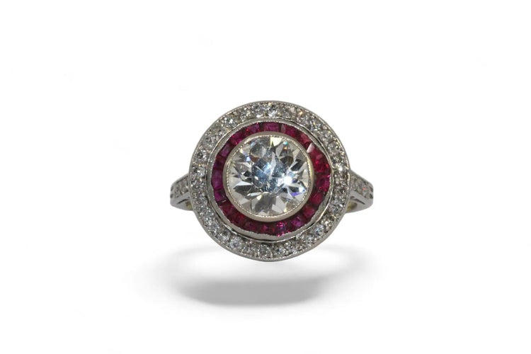 Bague 51 Bague Art déco en platine avec diamant et rubis 58 Facettes