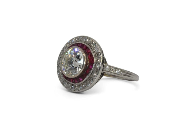 Bague 51 Bague Art déco en platine avec diamant et rubis 58 Facettes