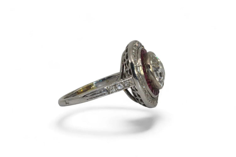 Bague 51 Bague Art déco en platine avec diamant et rubis 58 Facettes
