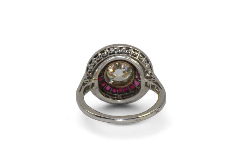 Bague 51 Bague Art déco en platine avec diamant et rubis 58 Facettes