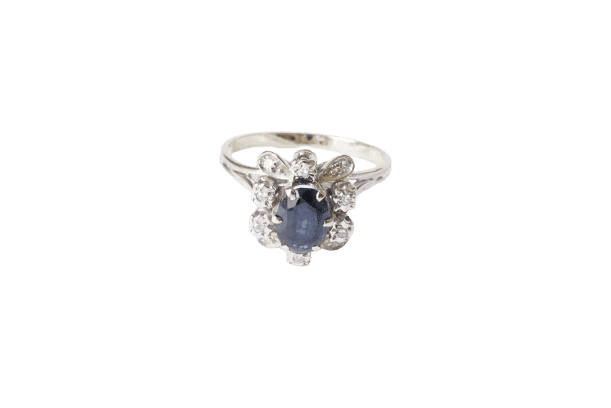 Bague 56 Bague marguerite en or blanc 18 K avec saphir et diamants 58 Facettes SQ4618733