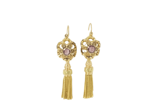 Boucles d'oreilles Boucles d’oreilles pendantes Napoléon III en or jaune 18 carats et grenats 58 Facettes SQ0842333