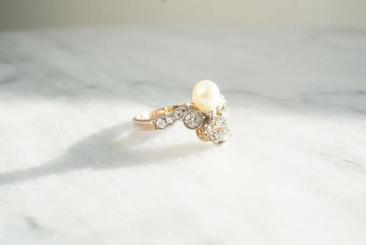 Bague 52 Bague duchesse en or rose 18 carats, diamants et perle 58 Facettes SQ7932658