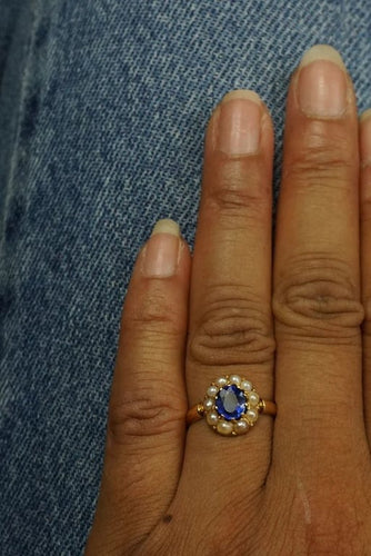 Bague 51 Bague marguerite en or jaune 18 carats, doublet tanzanite et perles 58 Facettes SQ9850772