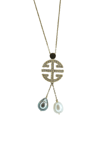 Pendentif Pendentif rond - Symbole chinois de longévité en or jaune 18 carats et diamants 58 Facettes #00012