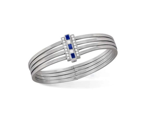 Bracelet Bracelet 4 joncs en platine avec diamants et saphirs 58 Facettes 259082
