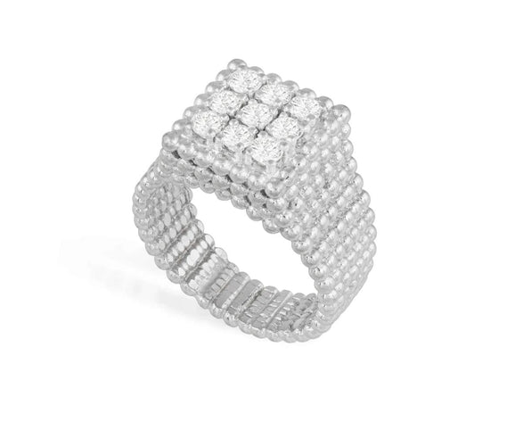 Bague 54 FRED Paris - Bague carrée en or 18 carats et diamants 58 Facettes 237703