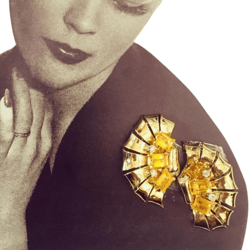 Boucles d'oreilles Paire de broches clips en or jaune, citrines et diamants 58 Facettes 175304