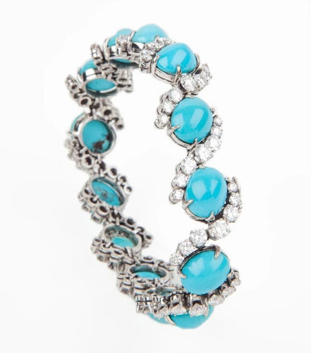 Boucles d'oreilles Bracelet et clips d'oreilles en or gris et turquoises 58 Facettes 227610