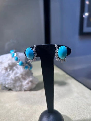 Boucles d'oreilles Bracelet et clips d'oreilles en or gris et turquoises 58 Facettes 227610
