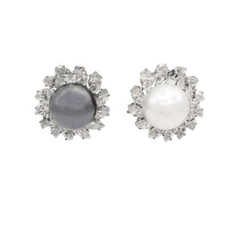 Boucles d'oreilles Clips d’oreilles - Perles de culture et diamants taille navette 58 Facettes 248467