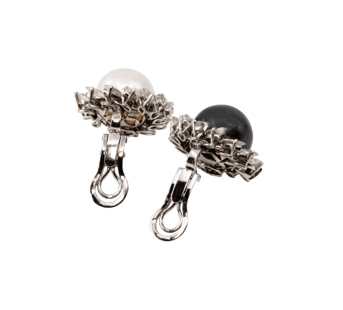 Boucles d'oreilles Clips d’oreilles - Perles de culture et diamants taille navette 58 Facettes 248467
