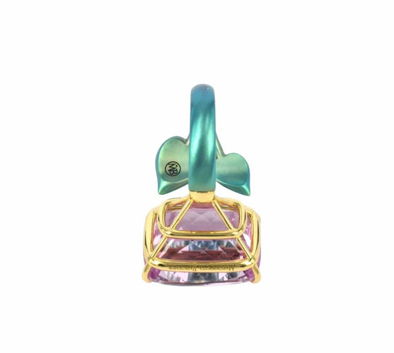 Bague 53 Bague fleur en titane vert et or jaune avec kunzite 26,85 ct 58 Facettes 258820