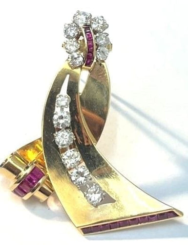Broche Paul N Lackritz - Broche ruban rétro en or jaune, rubis et diamants 58 Facettes 248596
