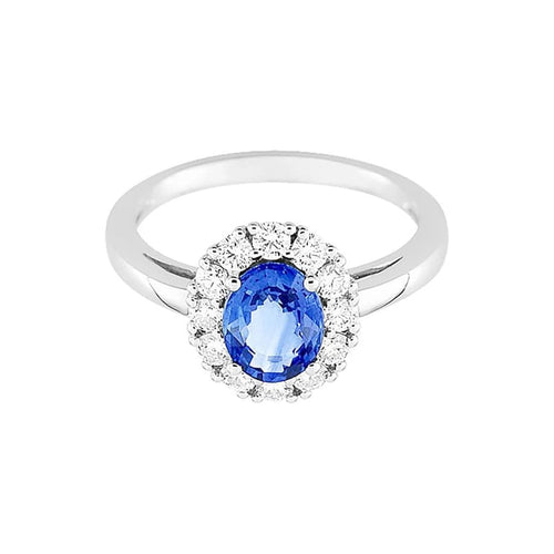 Bague 54 Bague saphir de Ceylan et diamants en or jaune 18 carats 58 Facettes