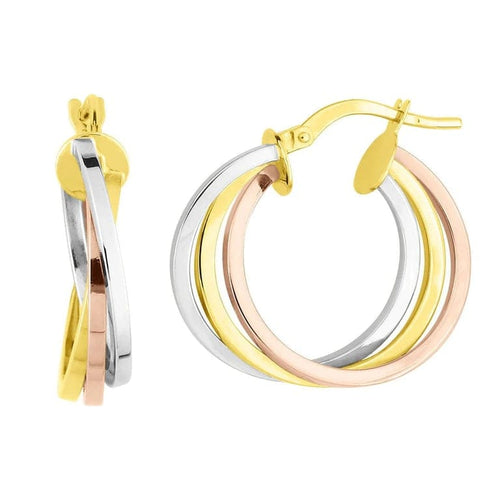 Boucles d'oreilles Créoles trois ors 15 mm en or 18 carats 58 Facettes