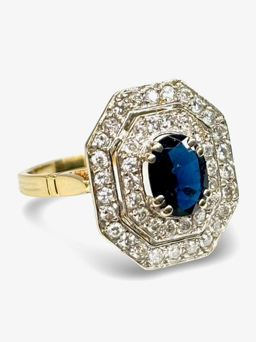 Bague 58 Bague en or jaune 18K avec saphir 1 ct et diamants 0,42 ct 58 Facettes 1603