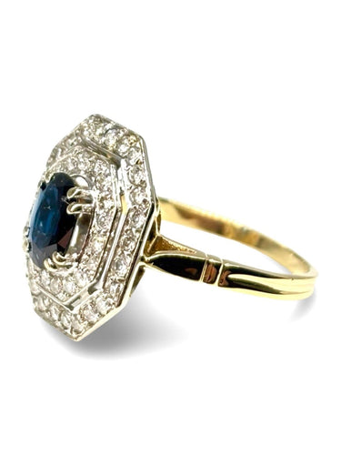 Bague 58 Bague en or jaune 18K avec saphir 1 ct et diamants 0,42 ct 58 Facettes 1603