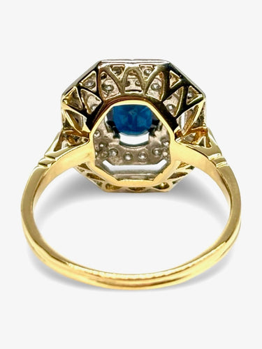 Bague 58 Bague en or jaune 18K avec saphir 1 ct et diamants 0,42 ct 58 Facettes 1603