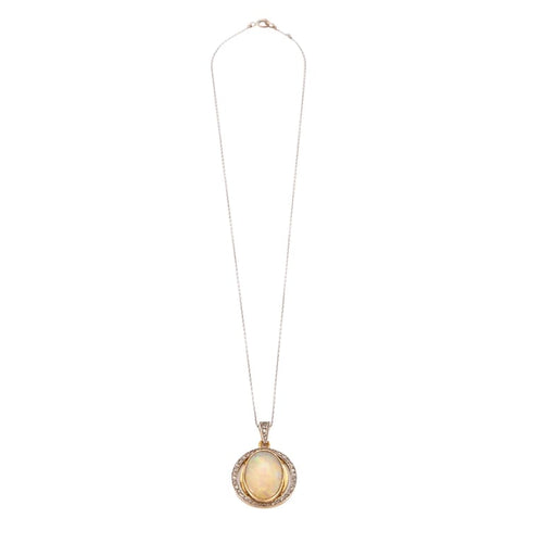 Collier Collier pendentif en or jaune et gris 18K à opale et diamants 58 Facettes