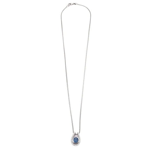 Collier Pendentif sur chaîne en or gris 18K avec saphir et diamants 58 Facettes