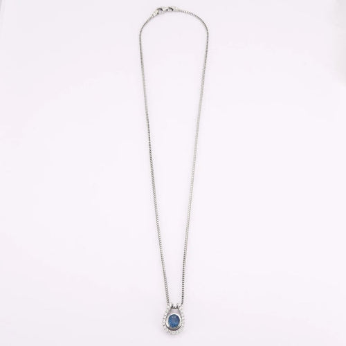 Collier Pendentif sur chaîne en or gris 18K avec saphir et diamants 58 Facettes